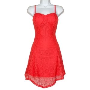 MATERIAL GIRL Coral Orange Lace Sleeveless A-Line Dress Medium